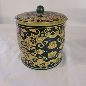 Vtg Blue/grn/yellow Floral Tin Container Made in England 6" Tall